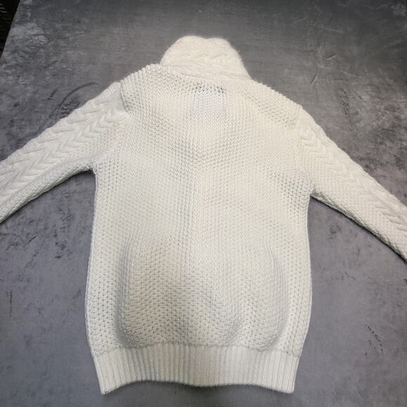 Leif Nelson Sweater Womens XL White Cardigan Toggle Buttons Cable Knit Cowl Neck - Picture 7 of 8